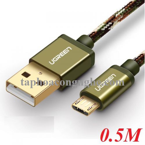 Ugreen 40883 0.5M màu Xanh lá Cáp sạc truyền dữ liệu USB 2.0 sang MICRO USB dây bọc lưới US246 30040883